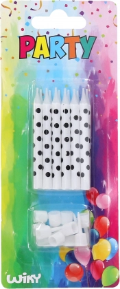 Candles with black dots with holders 12 pcs