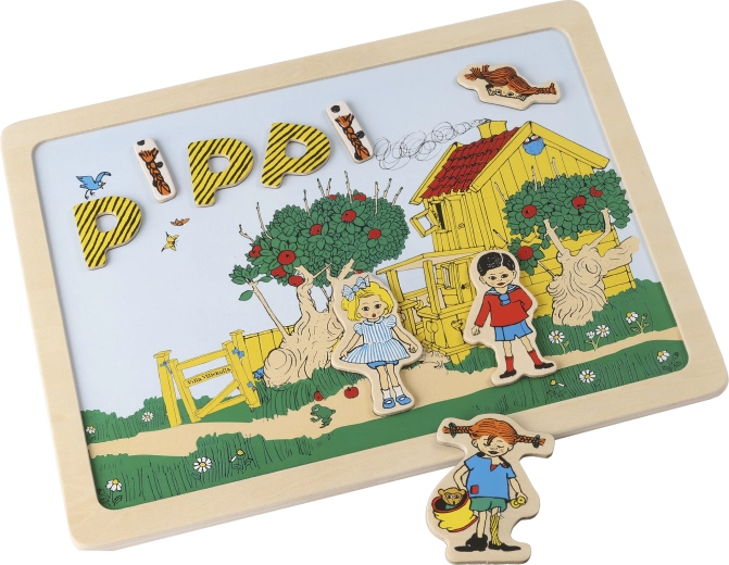 Divpusēja magnētiskā tāfele ar burtiem un attēliem Pippi
