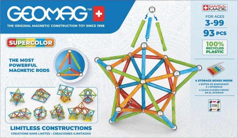 Geomag Supercolor magnētiskā celtniecības komplekts 93 detaļas no pārstrādātas plastmasas
