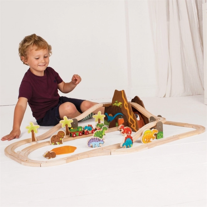 Koka dinozauru vilcieniņtrase BIGJIGS RAIL, 49 detaļas
