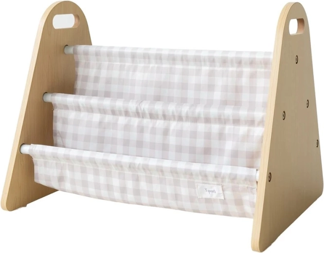 3 Sprouts divpusējs bērnu grāmatu statīvs, bēšs gingham