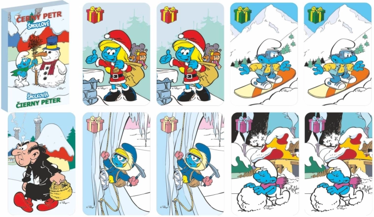 Melnā Pētera Smurfi – ziemas kāršu spēle papīra kastītē 6 × 9 cm