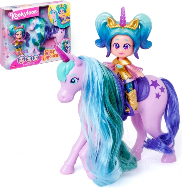 Lelle KookyLoos Star Unicorn – Aurora ar vienradzi un aksesuāriem