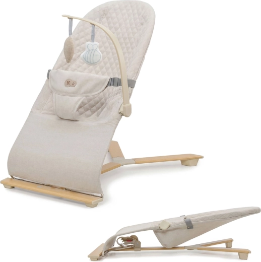 Kinderkraft bērnu atpūtas krēsliņš un šūpuļkrēsliņš MIMI beige wood līdz 9 kg