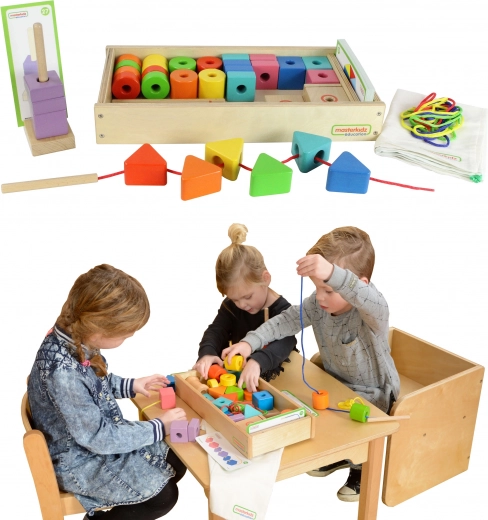 Large Wooden Lacing and Beading Montessori Set by Masterkidz