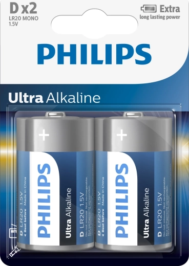 Philips Ultra Alkaline baterijas D (LR20), 1,5 V – 2 gab.