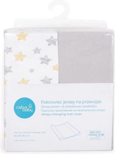 Ceba changing mat cover 50 × 70 cm, 2 pcs, light grey/yellow stars