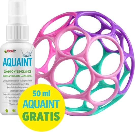 Oball Classic bērnu bumbiņa 10 cm rozā–violeta + Aquaint ekoloģiska attīrošā ūdens aerosols 50 ml