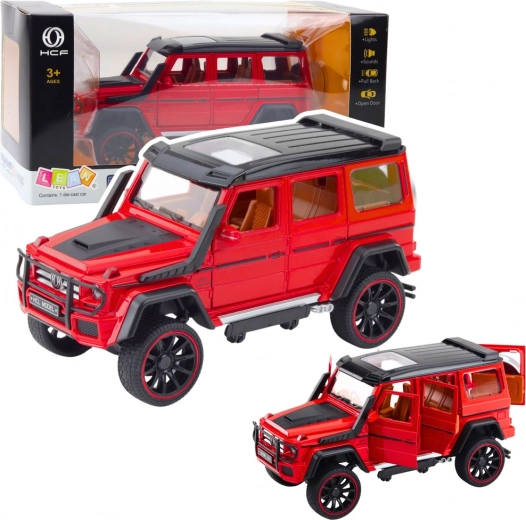 Metāla apvidus auto ar atvilkšanas (pull-back) piedziņu, veramām durvīm, sarkans 1:22