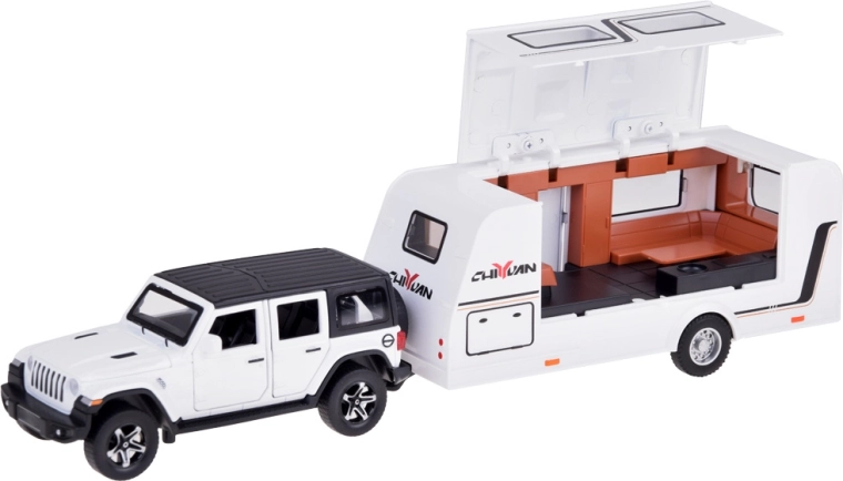 Atverams kemperis ar aprīkojumu