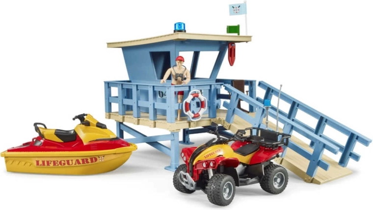 BRUDER coast guard tower with quad bike, jet ski and lifeguard