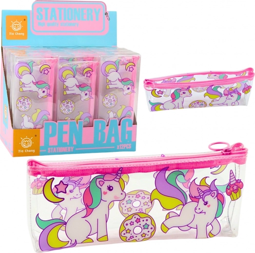 Transparent School Pencil Case with Unicorn Motif