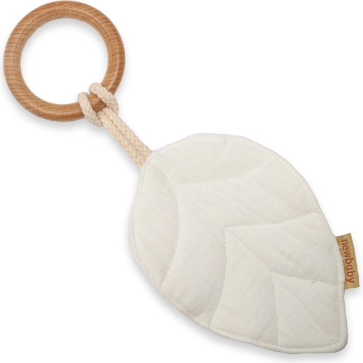 NEW BABY Leaf baby teether white with muslin cloth