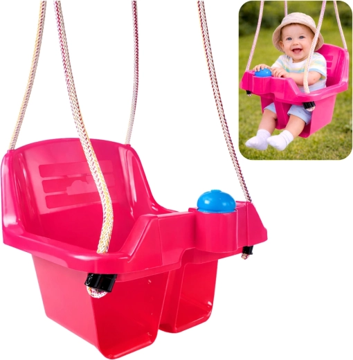 Pink infant swing with bucket seat