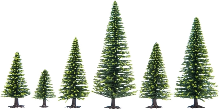 Noch Spruce Trees – set of 25 pcs (5–14 cm) for H0 and TT