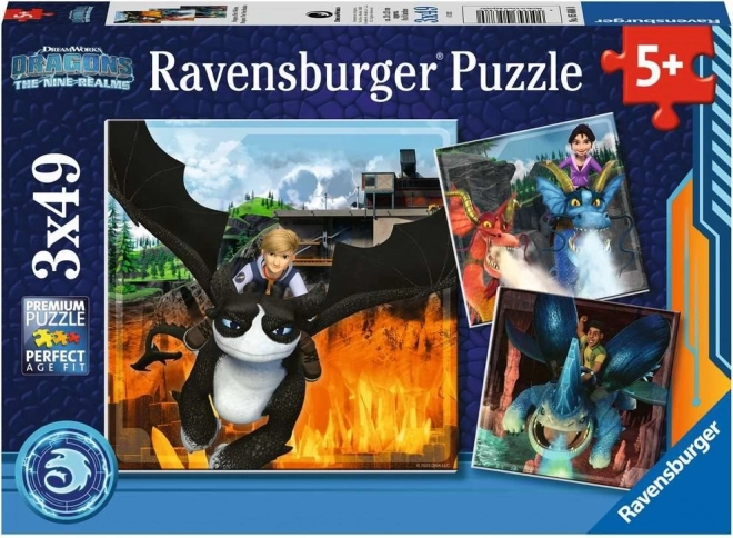 Ravensburger puzle Kā pieradināt pūķi: Deviņas valstības 3×49 gabaliņi
