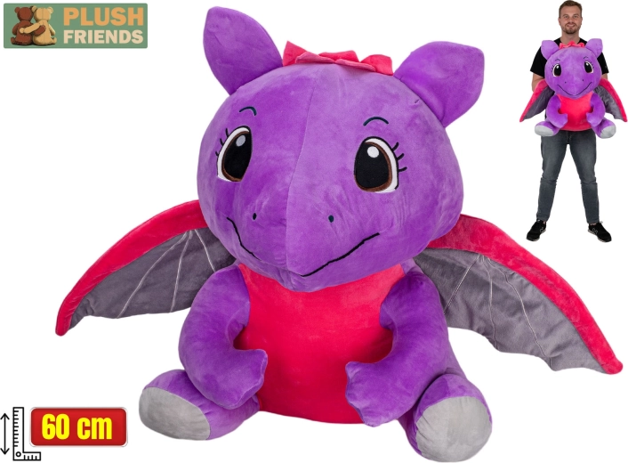 Plush Friends violetais plīša pūķis 60 cm, sēdošs