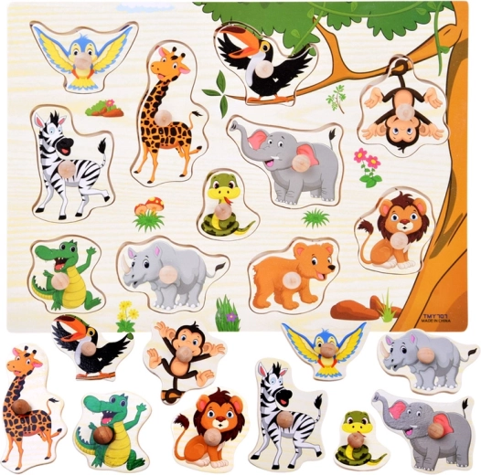 Wooden jungle peg puzzle with handles, 11 pieces