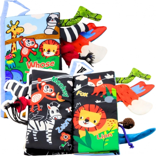 Soft Educational Crunchy Book Animals Tail for Infants Blue