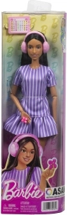 Barbie Fashionistas modeļle violetā svītrainā kleitā