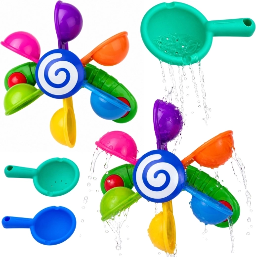 Bath water wheel with suction cups and two scoops