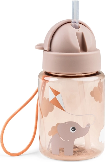 Bottle with fold-down straw and spill protection