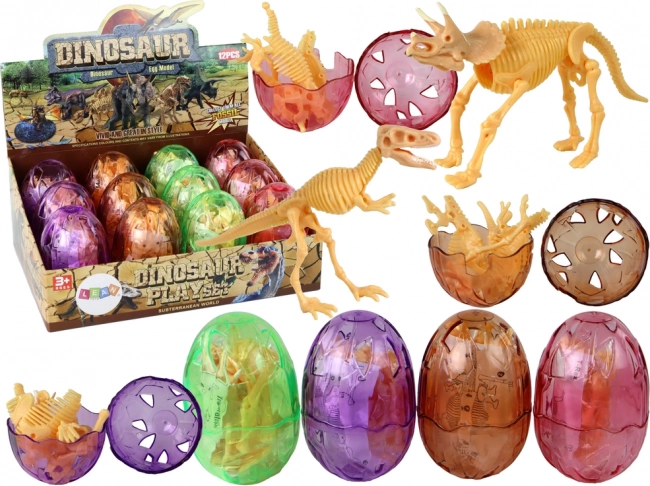 Atverama dinozaura ola ar skeletu – 9 cm, 4 krāsas