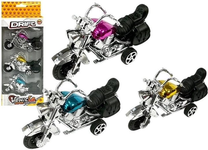 Set of 3 pull-back motorcycles