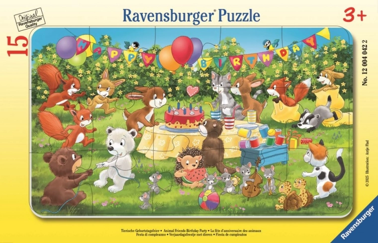 Ravensburger puzle Dzīvnieku draugu dzimšanas dienas svinības, 15 detaļas