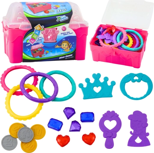 Treasure Chest for Diving in Water, Pink, 21 pcs