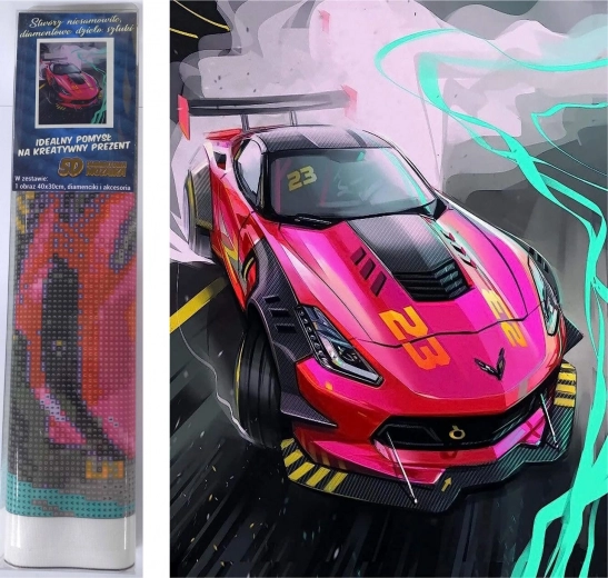 Dimanta gleznošana Rozā sporta auto 30 × 40 cm