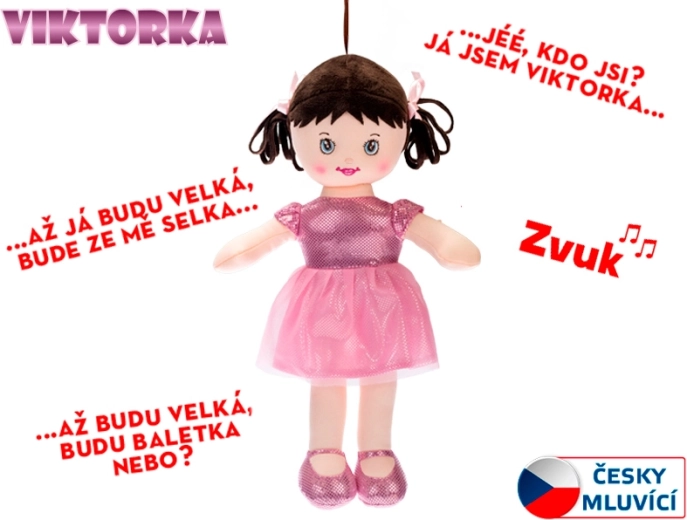 Runājoša lupatu lelle Viktorka 32 cm – gaiši rozā