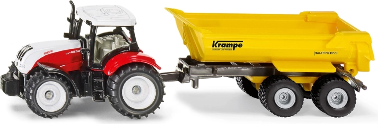 Siku Steyr traktors ar pašizgāzēju piekabi Krampe