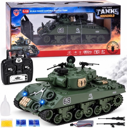 Tālvadības tanks Sherman M4A3 ar 2,4 GHz vadību, šaušanu, dūmiem un skaņu 36 cm