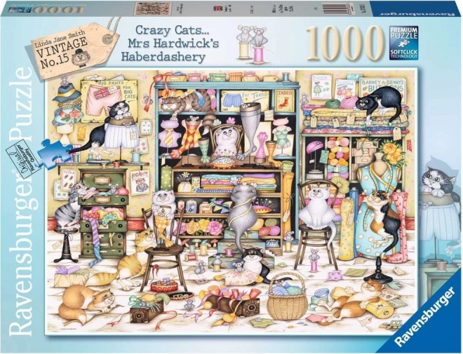 Puzle RAVENSBURGER Crazy Cats – kaķu rotaļas galantērijā, 1000 gab.