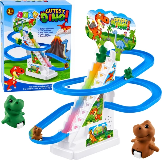 Interactive dinosaur track with slide, moving steps, lights and music