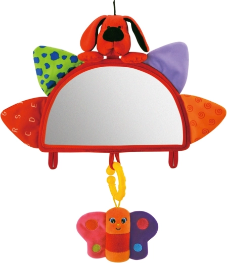 Baby headrest cover with mirror and hanging toys