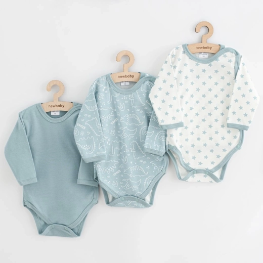 Zīdaiņu bodijs ar pilnu aizdari NEW BABY Classic II, meitenei, 3 gab., piparmētru krāsa, izm. 56 (0–3 mēneši)