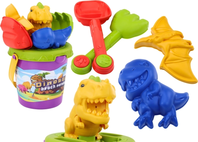 Sand play set with dinosaur molds – bucket, shovel and rake