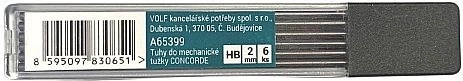 HB grafīta stienīši mehāniskajiem zīmuļiem 2 mm CONCORDE, 6 gab.