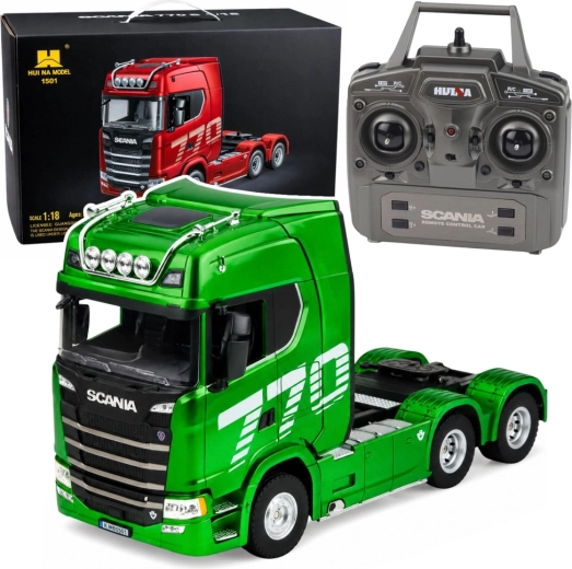 Zaļš RC Scania 770S vilcējs 1:18 ar LED un 2,4 GHz vadību