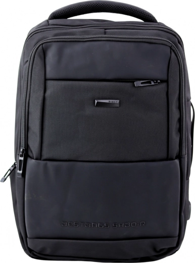 City backpack with USB and chest strap black 26L