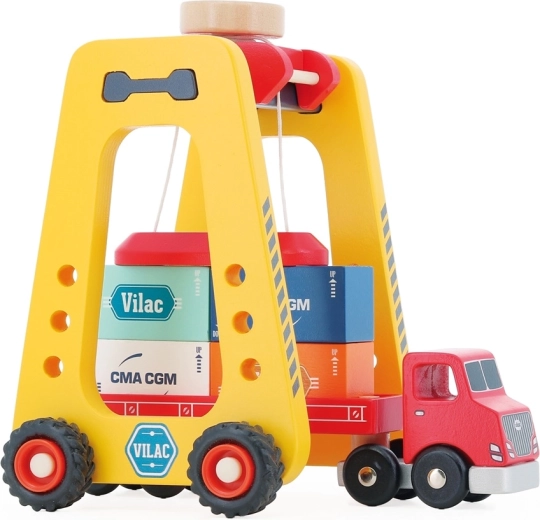 Vilac magnētisks koka konteineru celtnis ar kravas auto