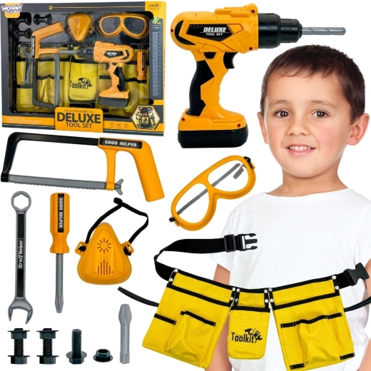 Bērnu instrumentu komplekts WOOPIE Little Handyman ar jostu, brillēm un urbjmašīnu, 16 detaļas