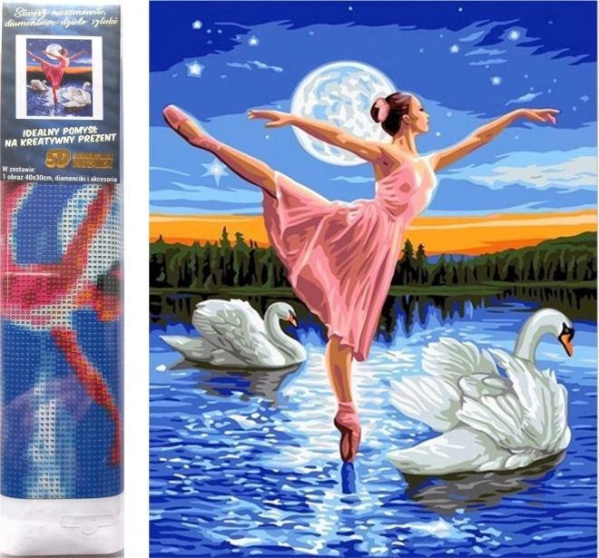Diamond Painting Ballerina Among Swans 30x40 cm