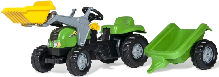 Rolly Toys rollyKid-X pedāļu traktors ar iekrāvēju un piekabi, zaļš