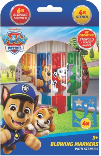 Pūšamie flomāsteri ar trafaretiem zēniem Paw Patrol, 6 gab.
