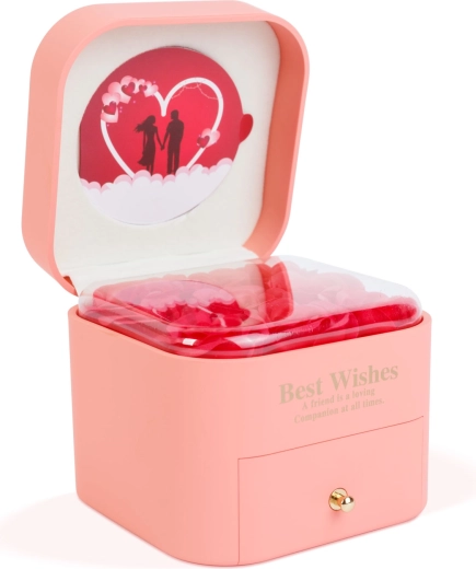 Gift box with 9 artificial roses and a necklace
