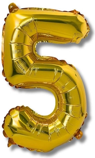 Folijas balons cipars 5, 40 cm, zelta