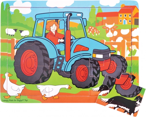 Koka puzle traktors 9 detaļas Bigjigs Toys